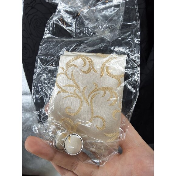 CooFandy Rose Pattern Cream Gold Button Up Vest w/ Tie Size M - Picture 10 of 10